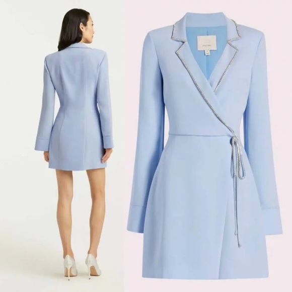 Cinq a Sept Blue Mini Sheath Dress with Long Bell Sleeves and V-Neckline size XS - Picture 2 of 8